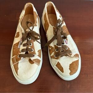 Superga Pony Hair Sneakers Brown White Cow Print Casual Shoes Size 5